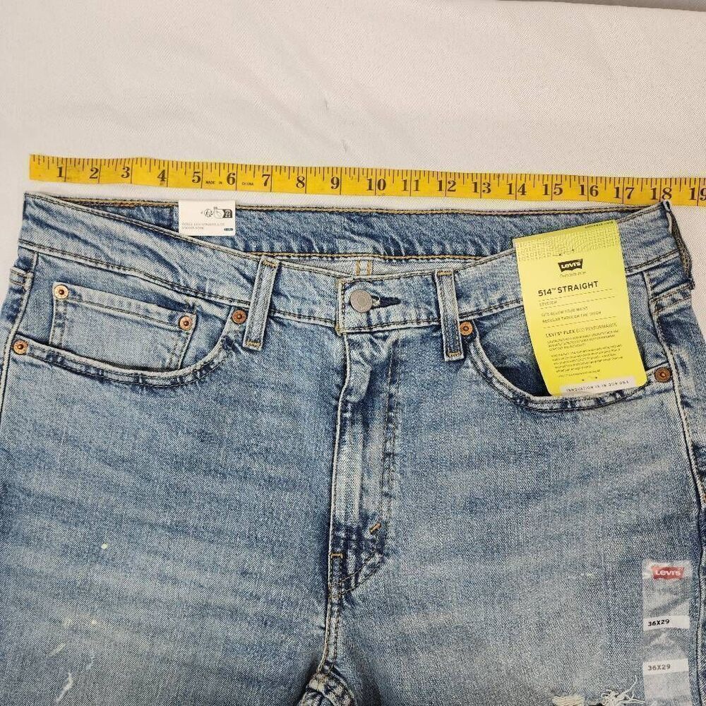 Levi's 514 Jeans Mens 36x29 Straight Leg Medium Wash Blue Denim Distressed Pants - Picture 3 of 8